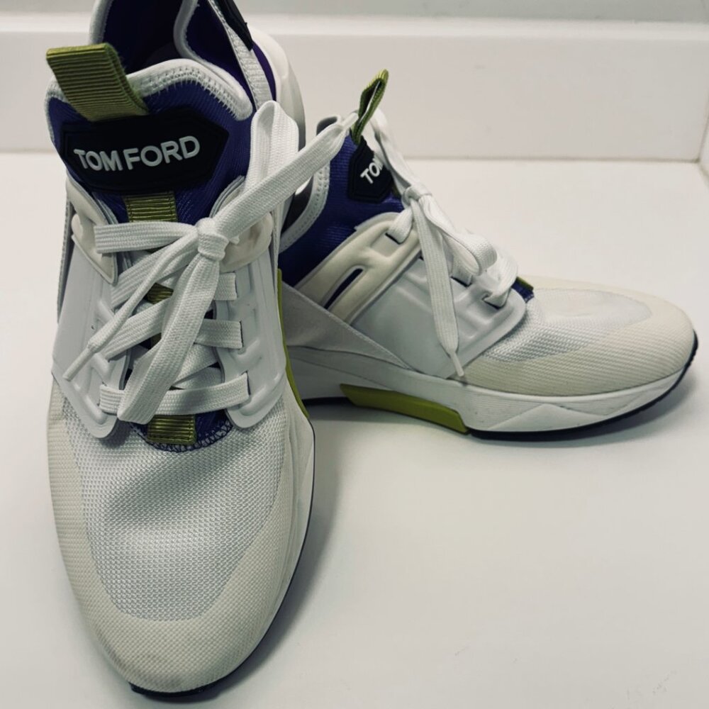 Tom Ford Jago Panelled Lace-Up Sneakers (White/Blue)